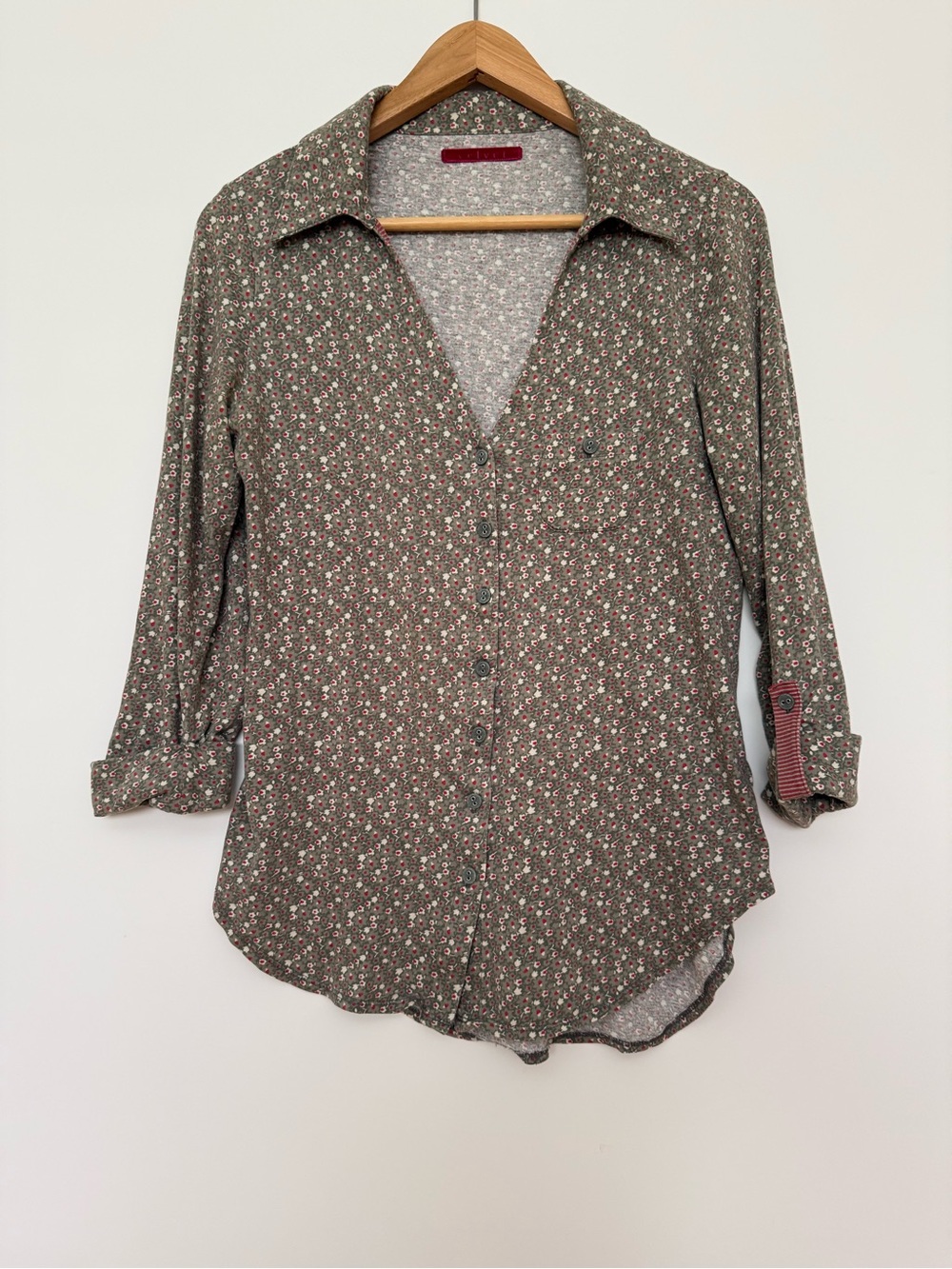 Anthropologie Women’s Olive Floral Button-Up Shirt